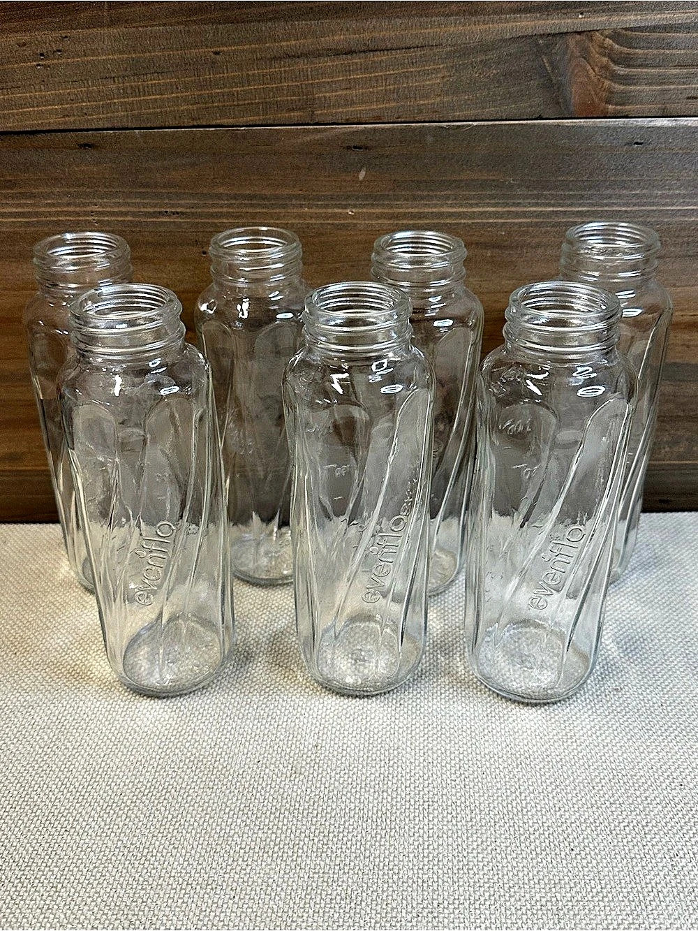 Lot of 7 Evenflo Glass Baby Bottles 8 Oz 250mL Twist Swirl Made in Mexico